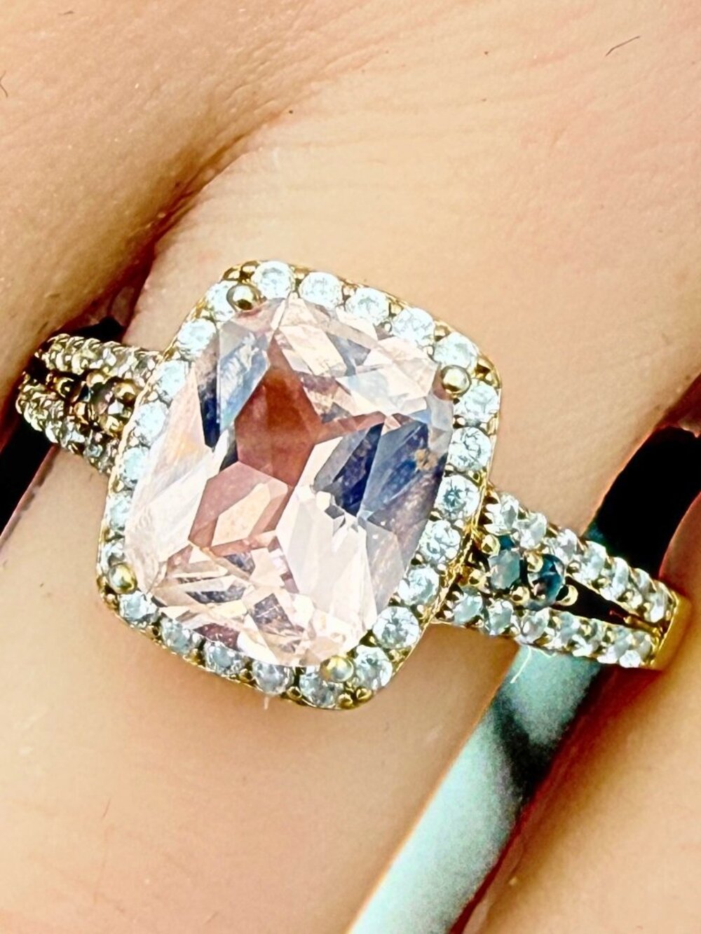Charming Signed YGE Sterling Silver Cushion Cut Pink CZ Halo Ring Sz 9.5